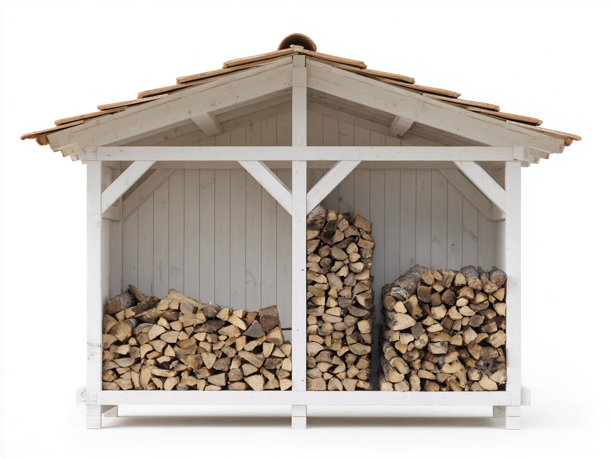 Portalegna - Legno - 202x84x188 cm - Bianco-Marrone - Stile classico con tettoia profonda