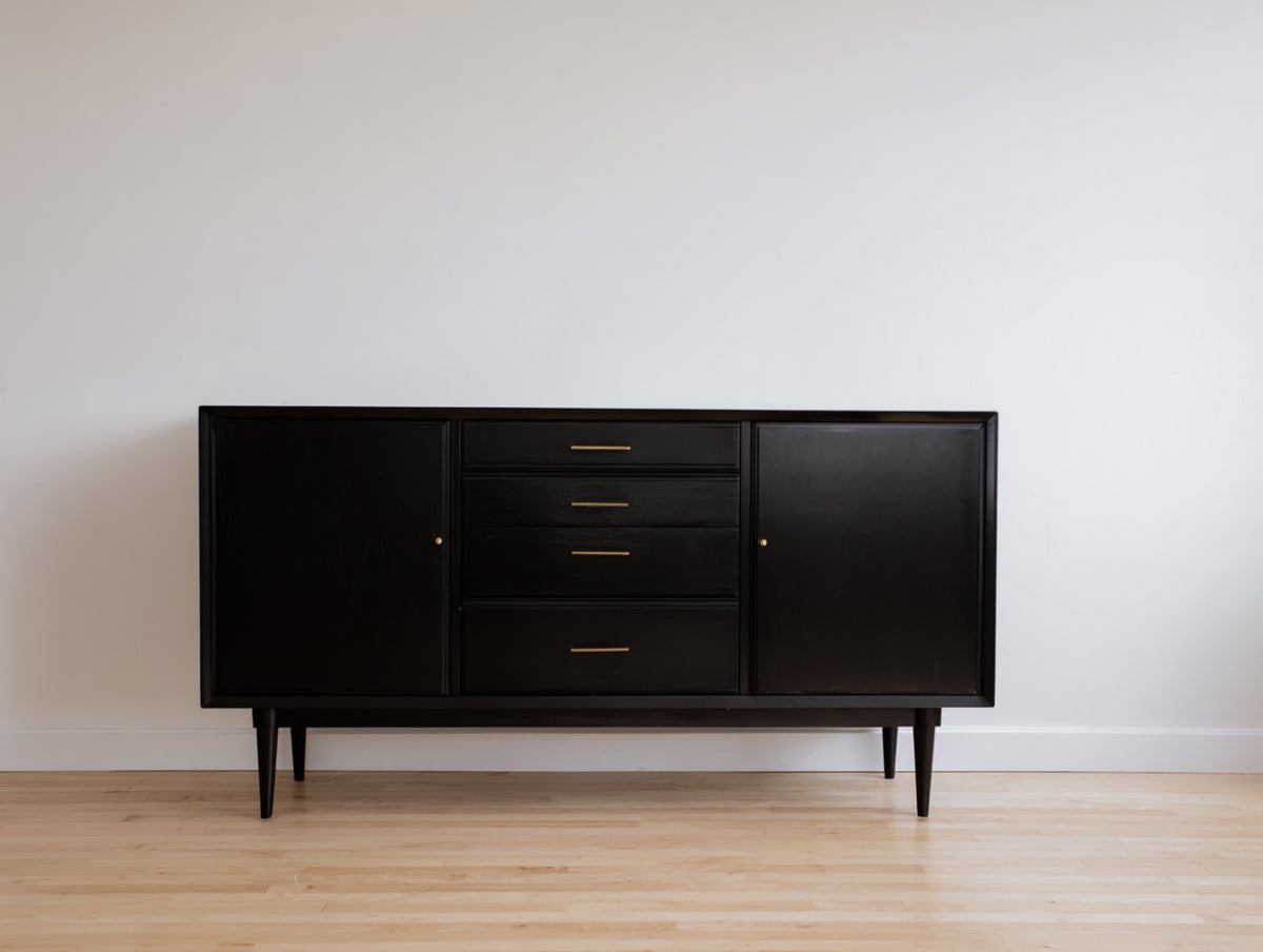 Mobile ingresso-Legno-160x42x78 cm-Nero-Ottone-Stile moderno di metà secolo