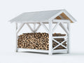 Portalegna - Legno - 236x96x208 cm - Bianco-Argento - Stile rustico con travi incrociate