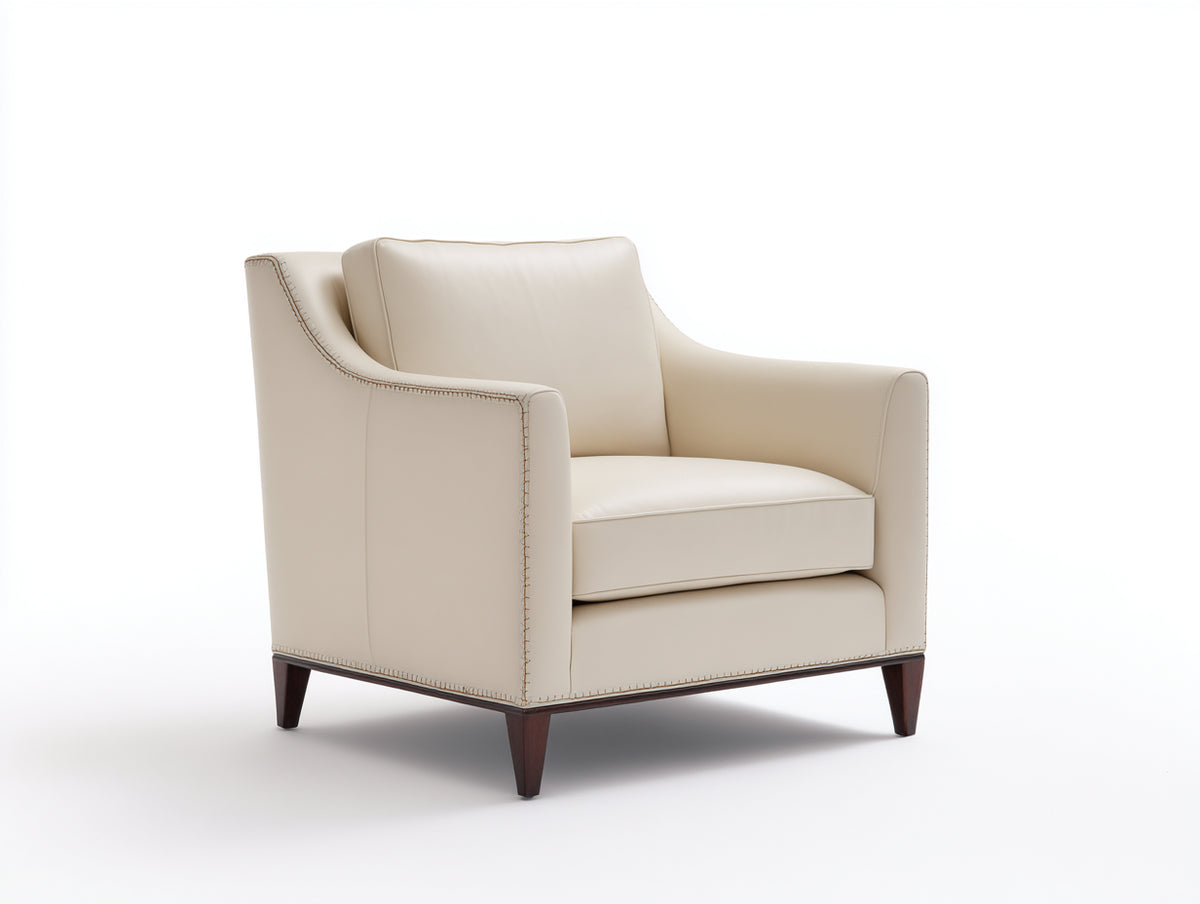 Poltrona - Pelle - 84 x 89 x 87 cm - Avorio - Stile classico contemporaneo
