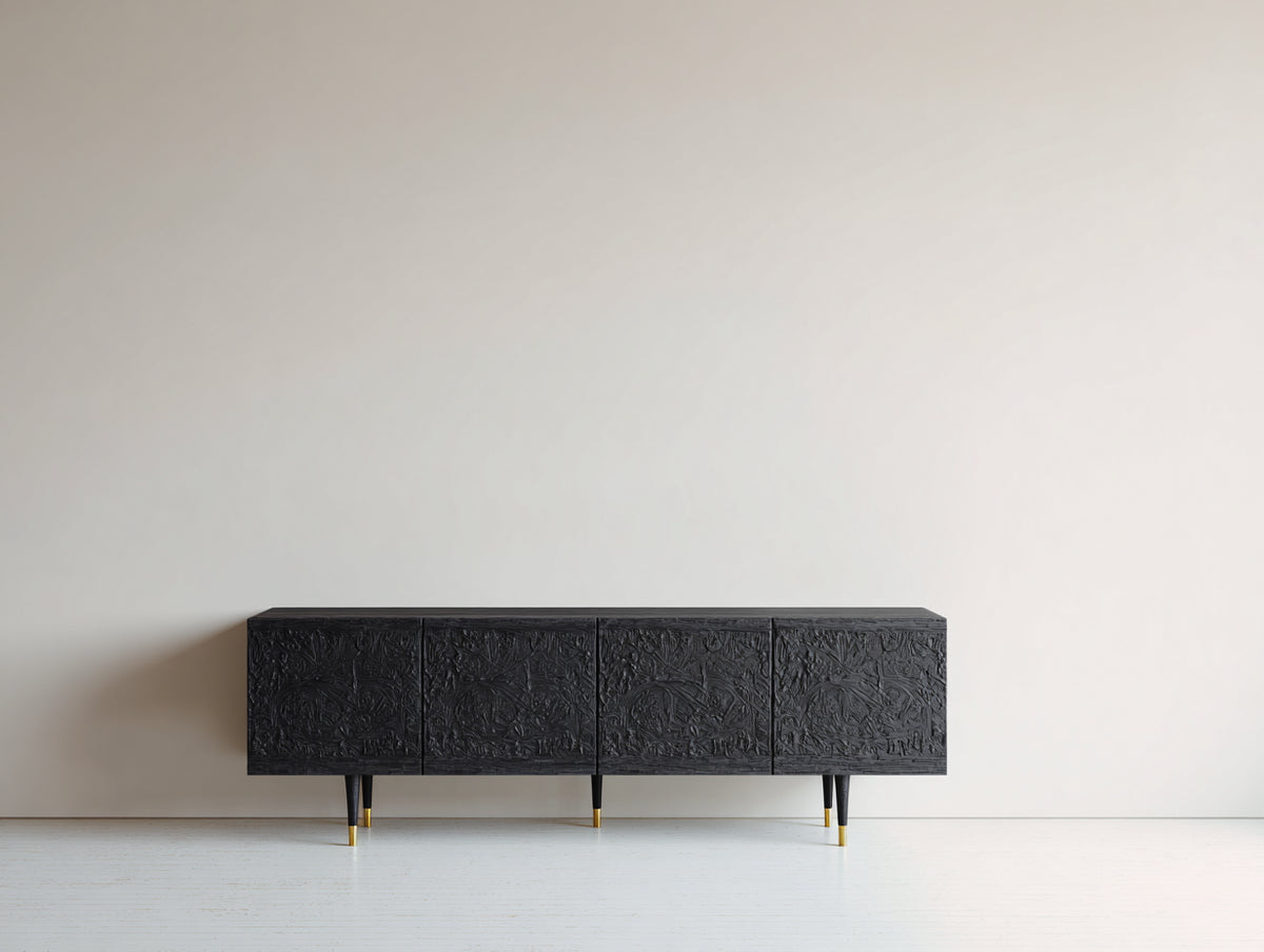 Mobile ingresso-Legno-190x43x72 cm-Nero-Oro-Stile decorativo contemporaneo