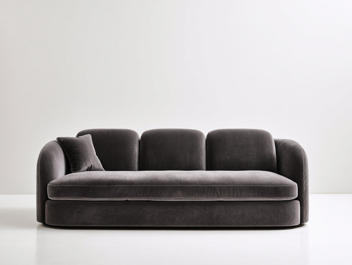 Divano lineare - Velluto - 224 x 98 x 79 cm - Grigio antracite - Design moderno