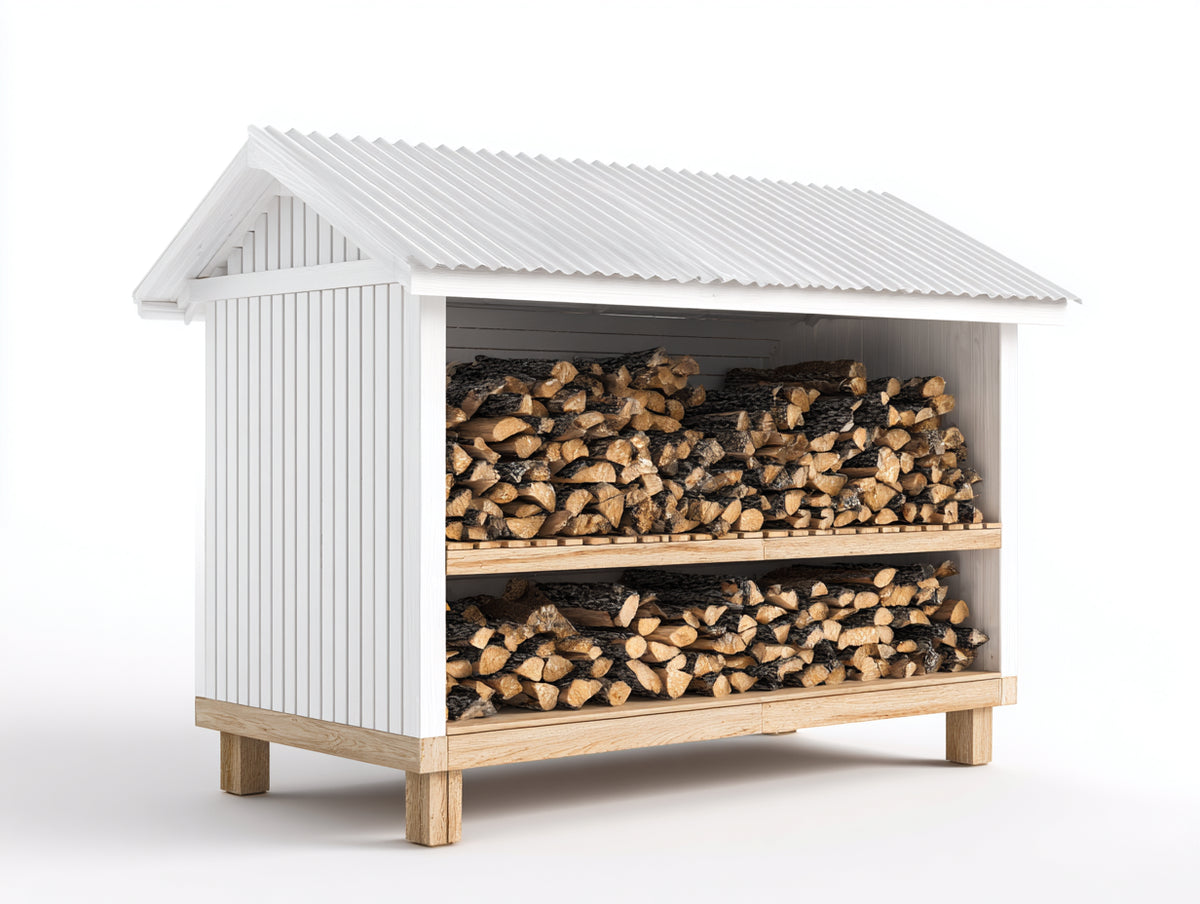 Portalegna - Legno - 182x86x182 cm - Bianco-Naturale - Stile tradizionale con tetto a due falde