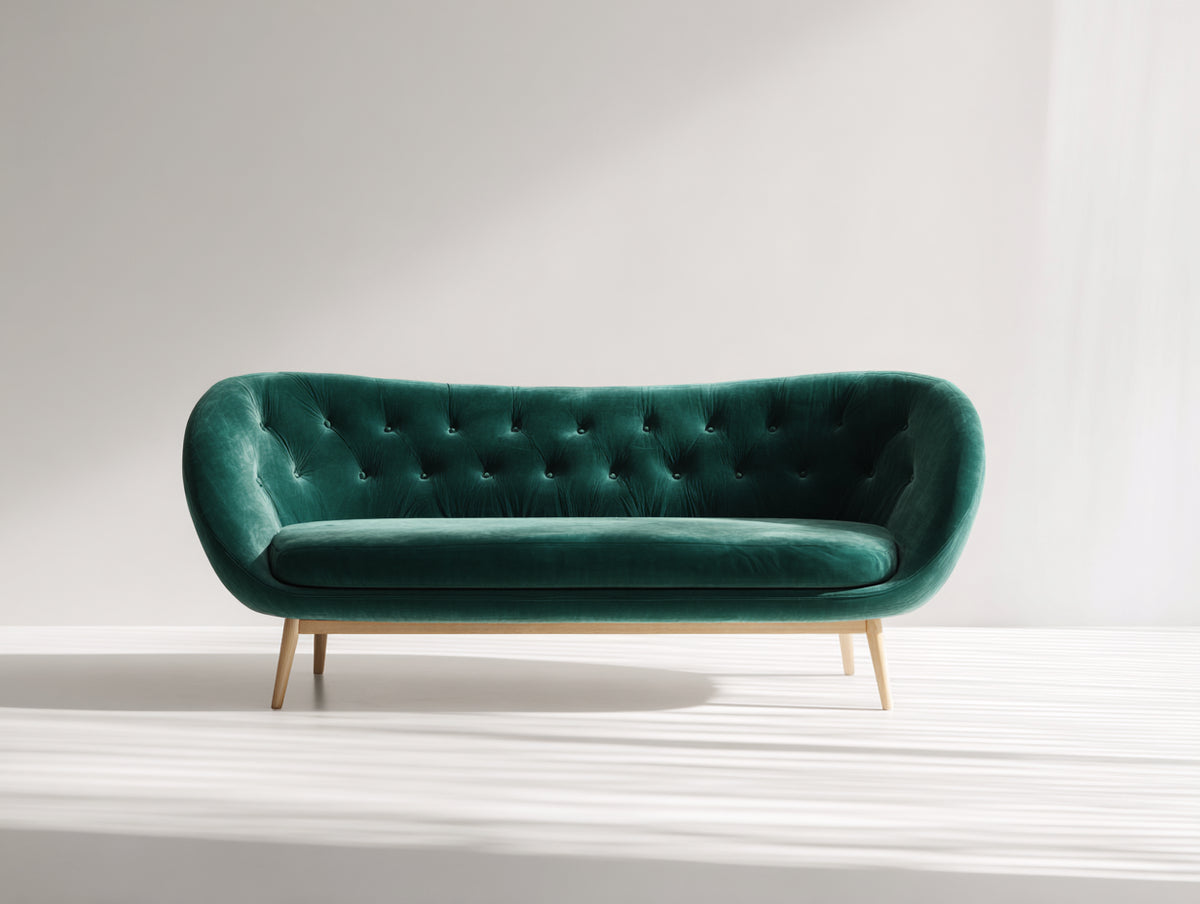 Divano lineare - Velluto - 210 x 94 x 79 cm - Verde smeraldo - Design contemporaneo