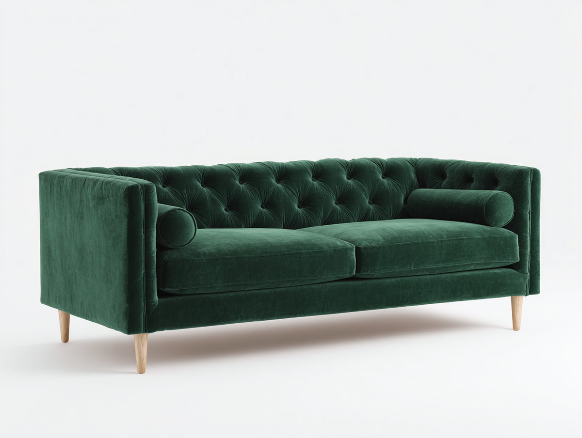 Divano lineare - Velluto - 218 x 91 x 80 cm - Verde bosco - Design moderno