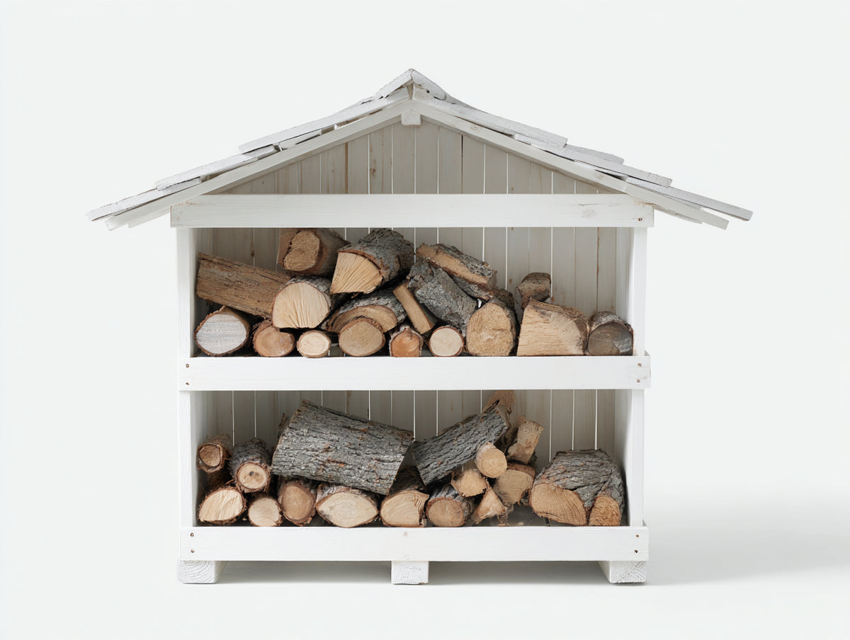 Portalegna - Legno - 128x58x148 cm - Bianco - Stile rustico compatto con tetto a capanna
