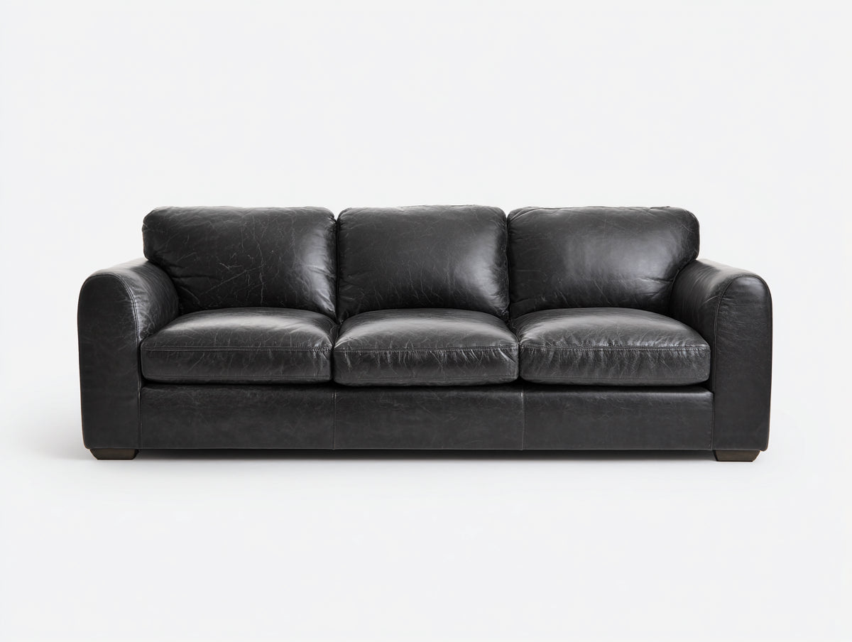Divano lineare - Pelle - 221 x 96 x 86 cm - Nero - Design contemporaneo