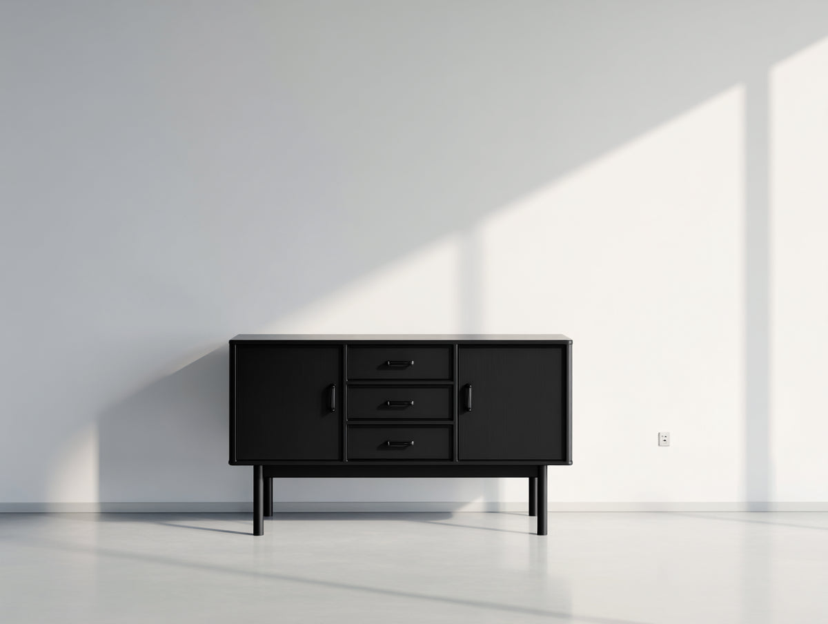 Mobile ingresso-Legno-144x40x81 cm-Nero-Stile moderno di metà secolo