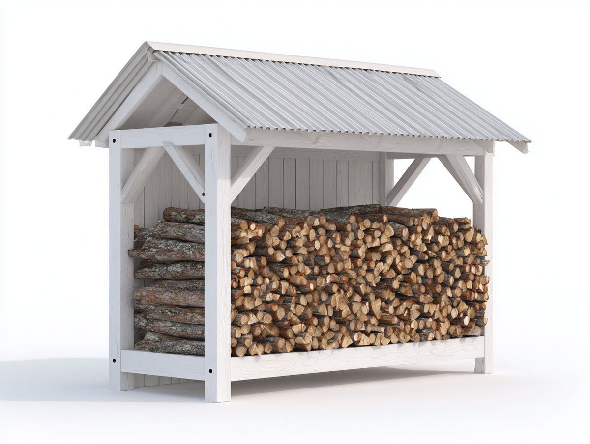 Portalegna - Legno - 198x88x193 cm - Bianco-Argento - Stile rustico con struttura aperta