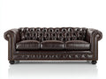 Divano lineare - Pelle - 232 x 98 x 79 cm - Marrone scuro - Stile Chesterfield