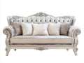 Divano lineare-Legno-Velluto-218x96x111 cm-Avorio-Argento-Stile barocco classico