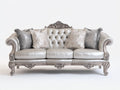 Divano lineare-Legno-Pelle sintetica-228x99x110 cm-Argento-Grigio perla-Stile barocco classico