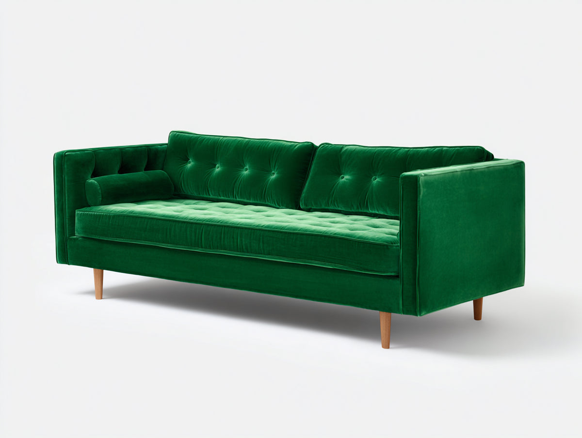 Divano lineare - Velluto - 214 x 93 x 82 cm - Verde smeraldo - Stile moderno